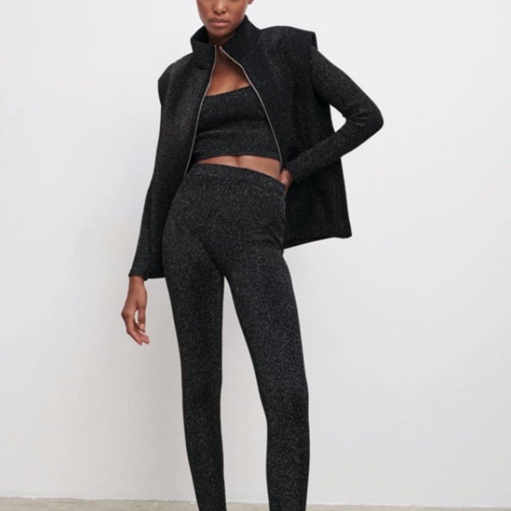 Zara vest metallic thread zip up, padded shoulders
